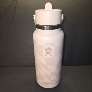 Hydro Flask Checkered Ecru 32oz Wide Flex Straw Cap Bottle Limited Edition, NEW